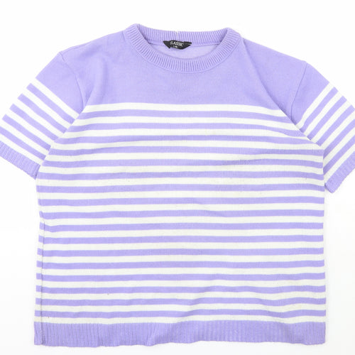 Classic Womens Purple Scoop Neck Striped Acrylic Pullover Jumper Size L