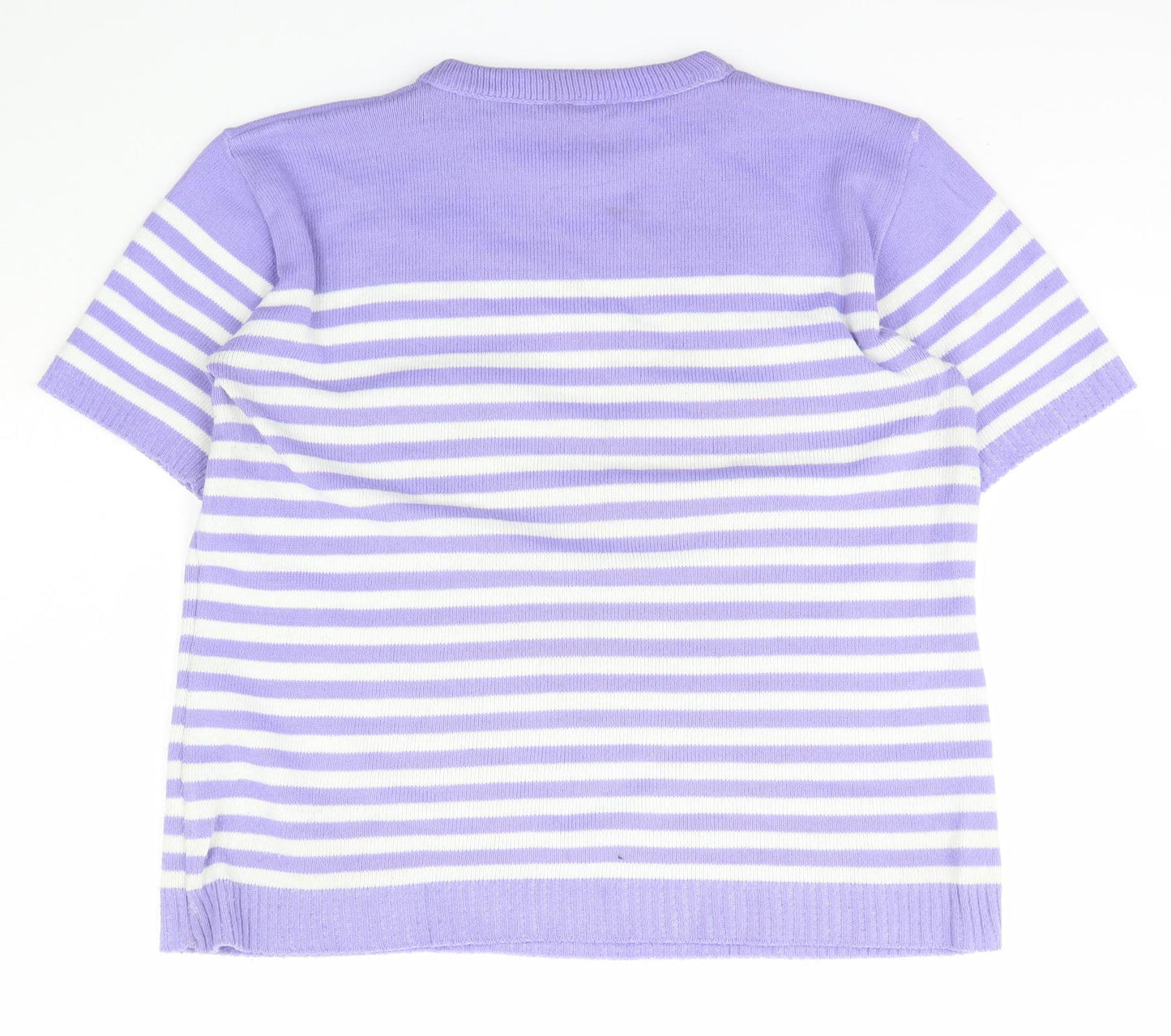 Classic Womens Purple Scoop Neck Striped Acrylic Pullover Jumper Size L