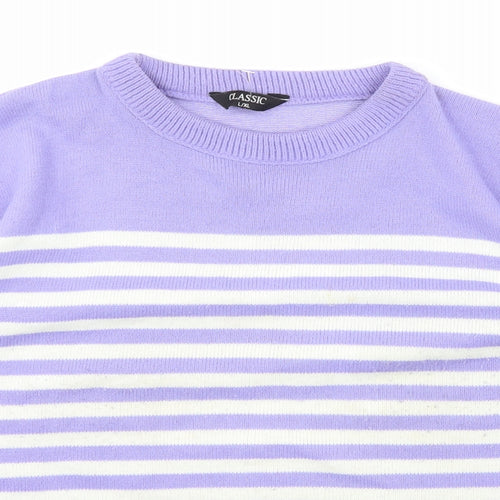 Classic Womens Purple Scoop Neck Striped Acrylic Pullover Jumper Size L