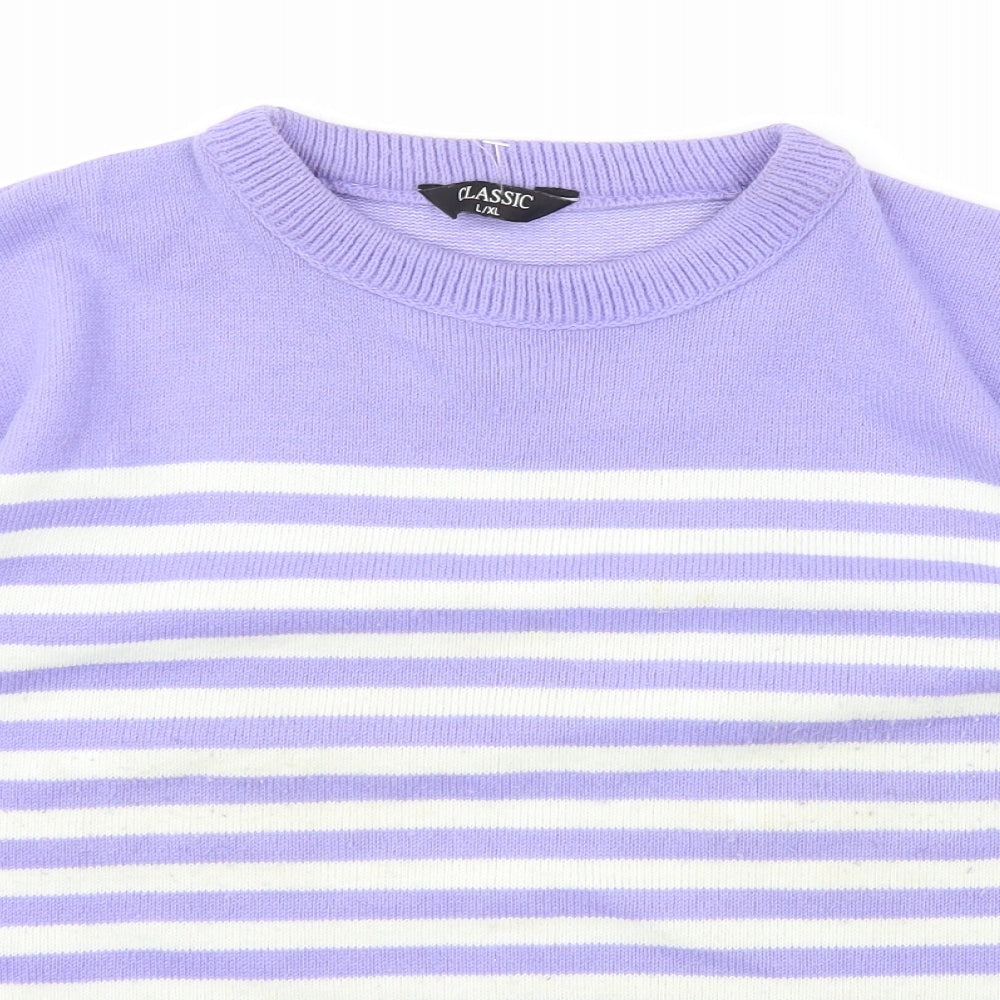 Classic Womens Purple Scoop Neck Striped Acrylic Pullover Jumper Size L