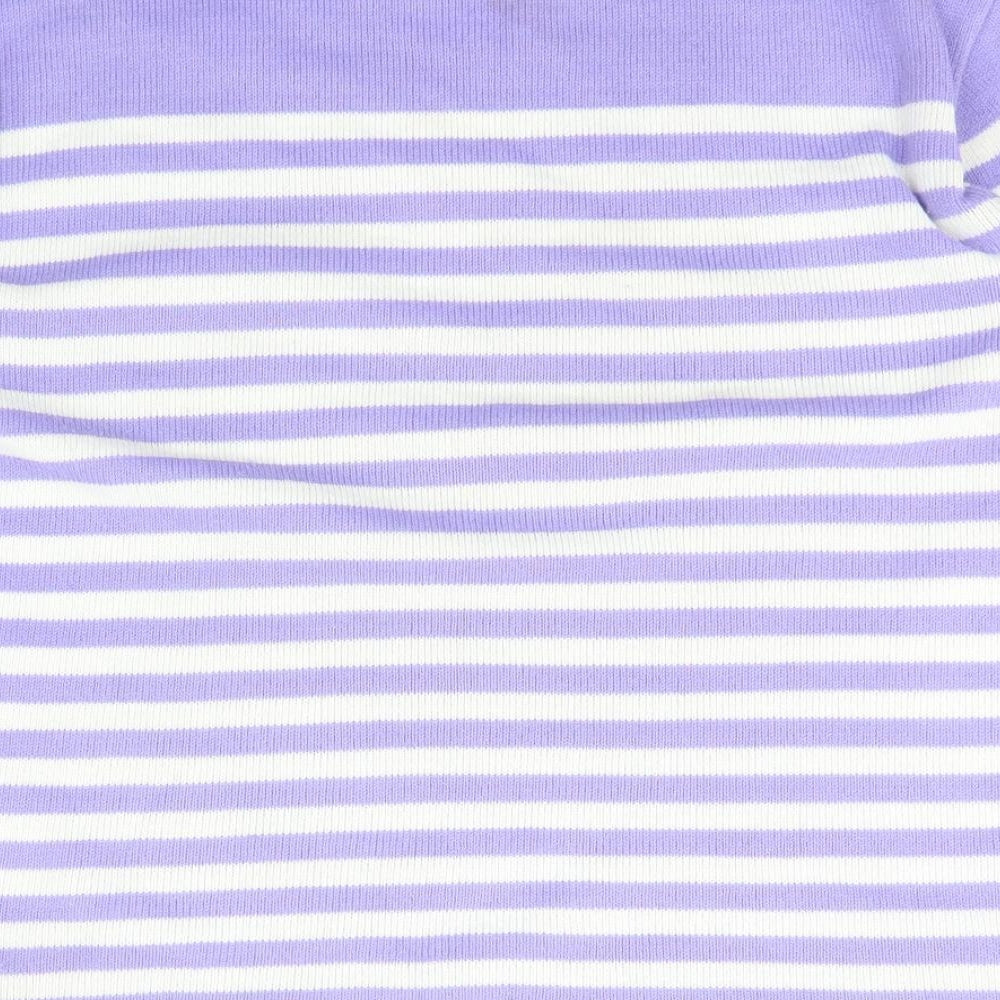 Classic Womens Purple Scoop Neck Striped Acrylic Pullover Jumper Size L
