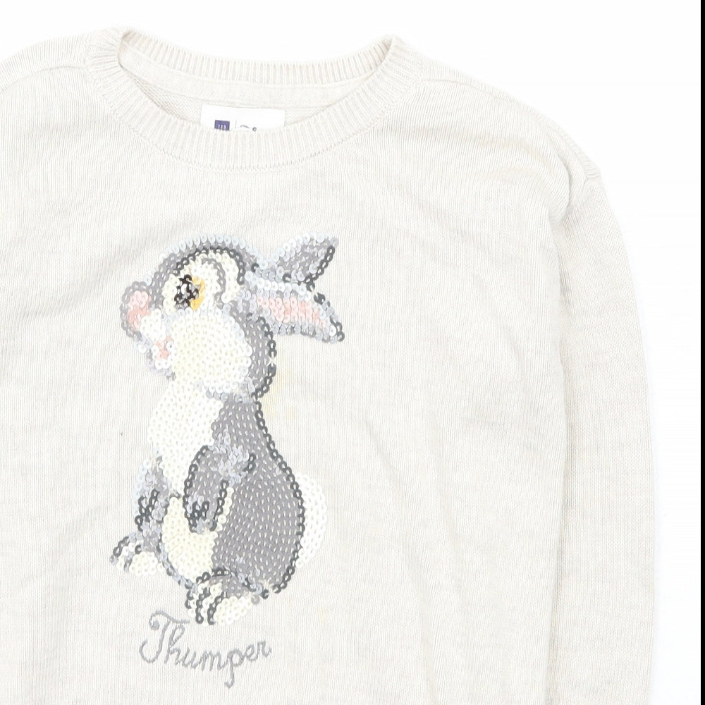 Gap Girls Ivory Scoop Neck  Cotton Pullover Jumper Size 8-9 Years  Pullover - Disney