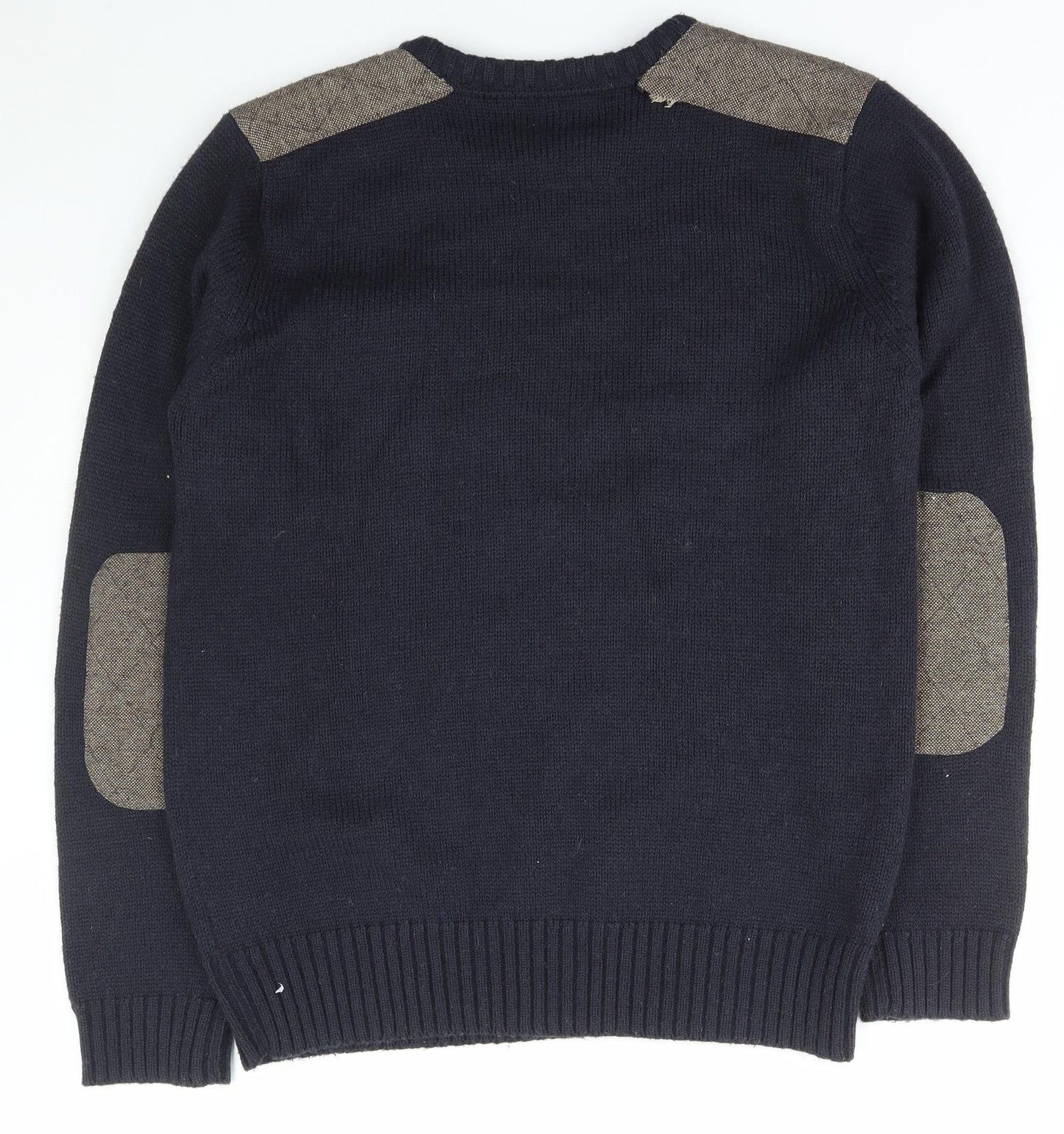 Brave Soul Mens Blue Square Neck  Acrylic Pullover Jumper Size XL