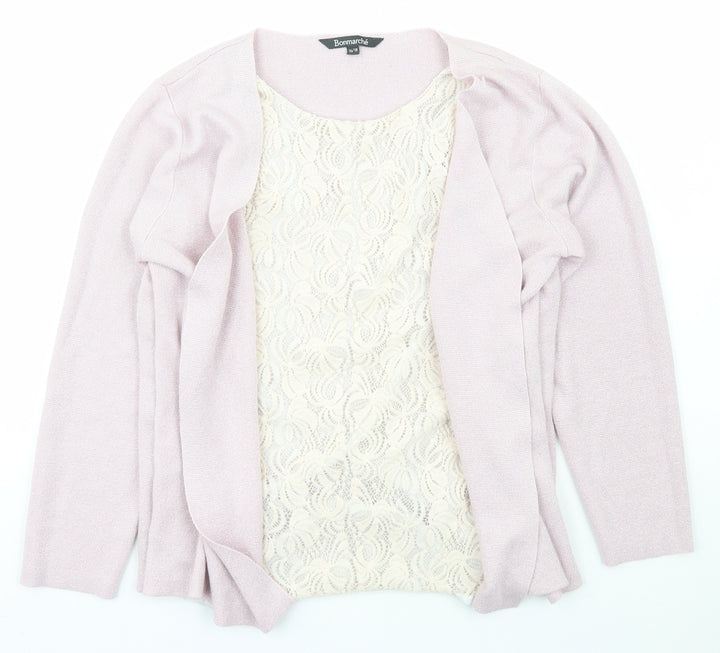 Bonmarché Womens Pink Scoop Neck  Viscose Cardigan Jumper Size 8