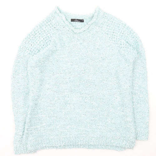 BM Womens Blue Scoop Neck  Nylon Pullover Jumper Size M
