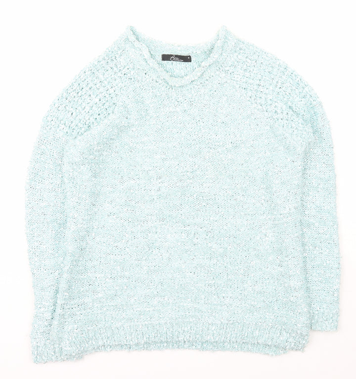 BM Womens Blue Scoop Neck Nylon Pullover Jumper Size M