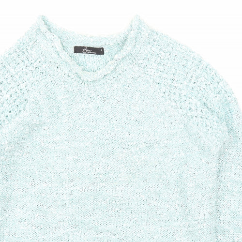 BM Womens Blue Scoop Neck  Nylon Pullover Jumper Size M