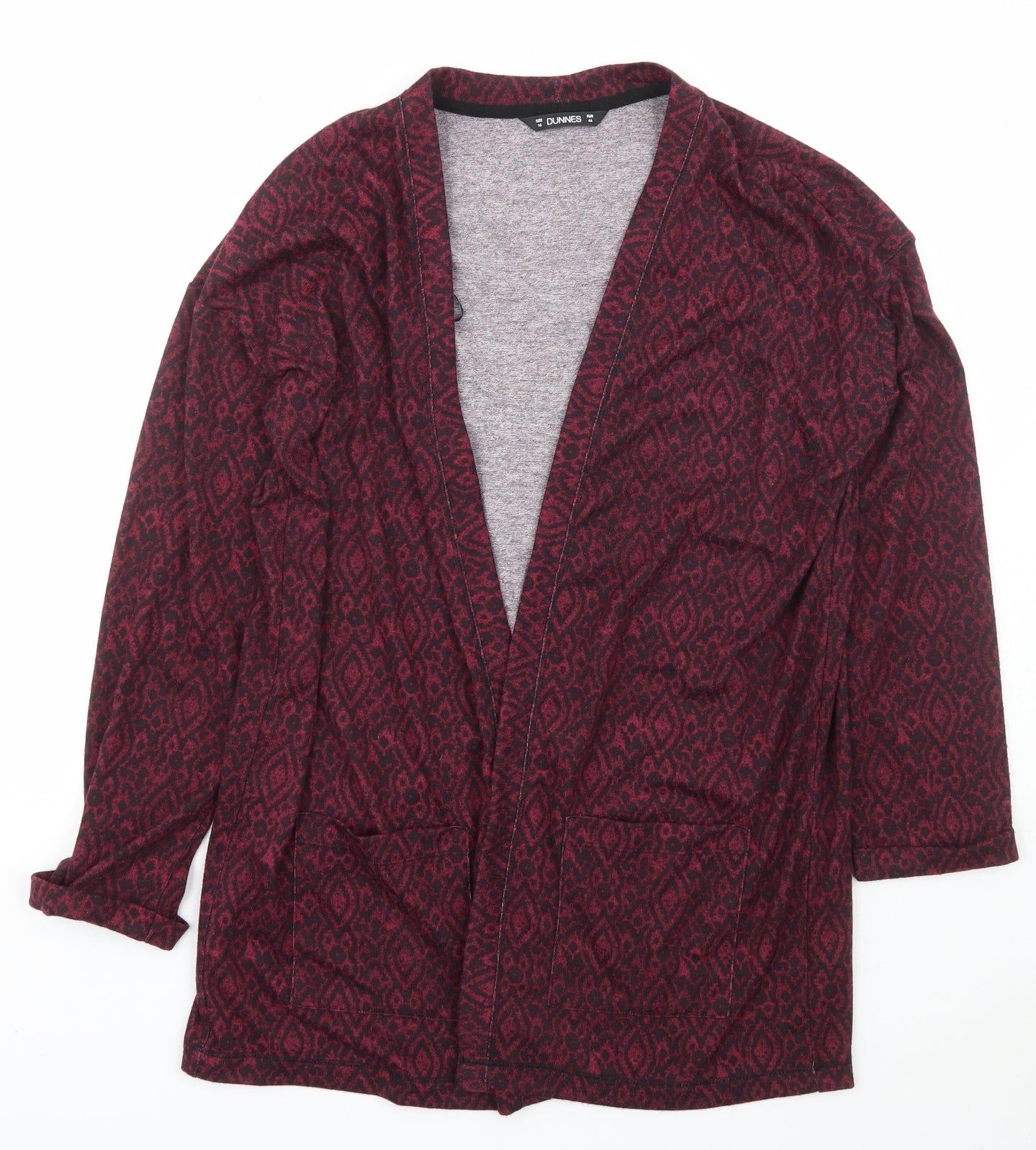 Dunnes Stores Womens Red V-Neck Geometric Polyester Cardigan Jumper Size 16