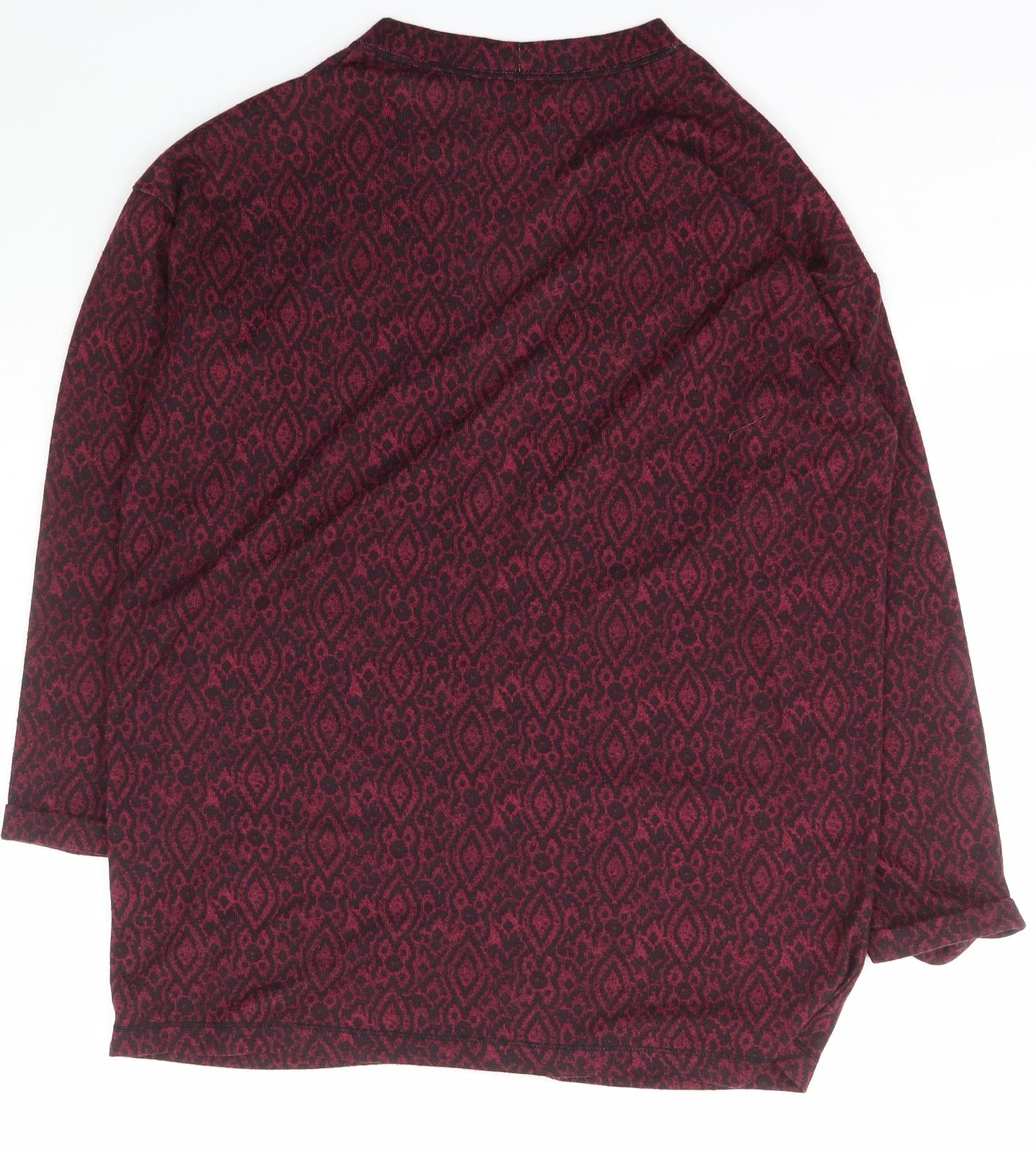 Dunnes Stores Womens Red V-Neck Geometric Polyester Cardigan Jumper Size 16