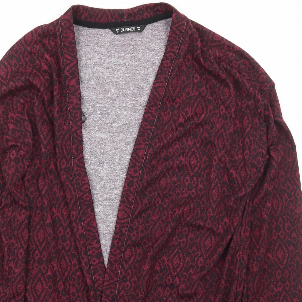 Dunnes Stores Womens Red V-Neck Geometric Polyester Cardigan Jumper Size 16