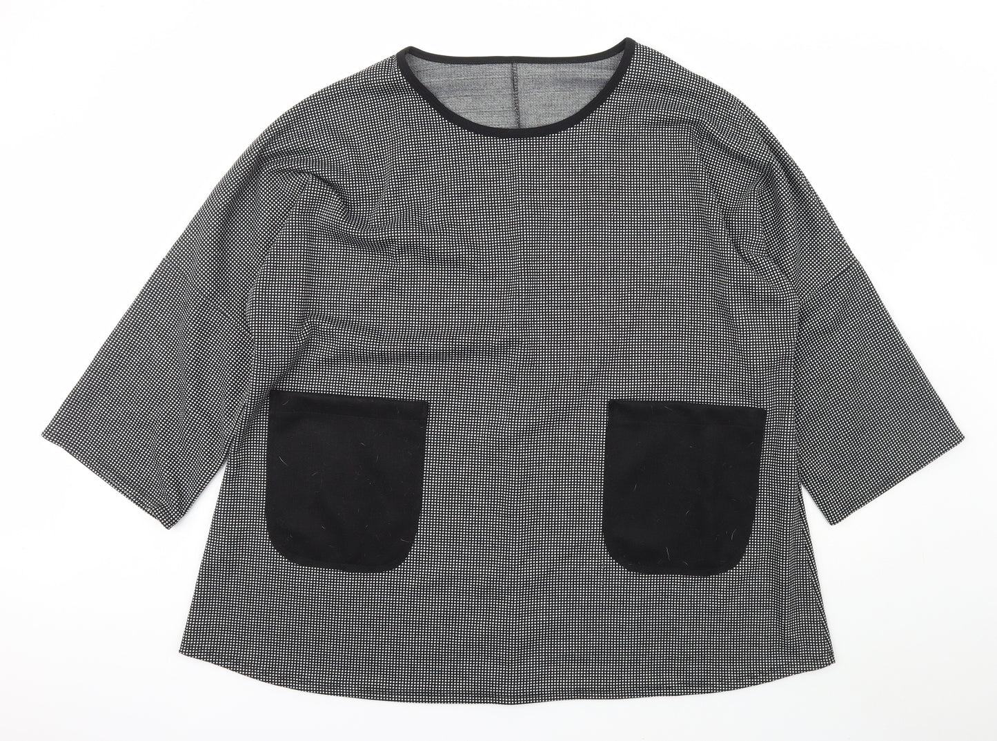 Made in Italy Womens Black Scoop Neck Check Polyester Pullover Jumper One Size