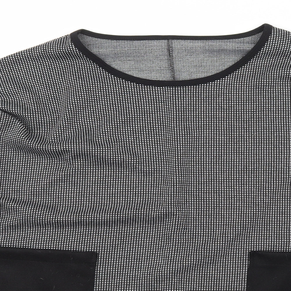 Made in Italy Womens Black Scoop Neck Check Polyester Pullover Jumper One Size