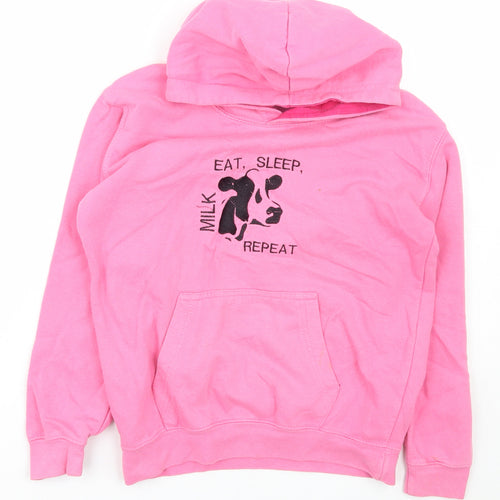 Just Hoods Girls Pink  Polyester Pullover Hoodie Size 9-10 Years  Pullover - Eat sleep repeat