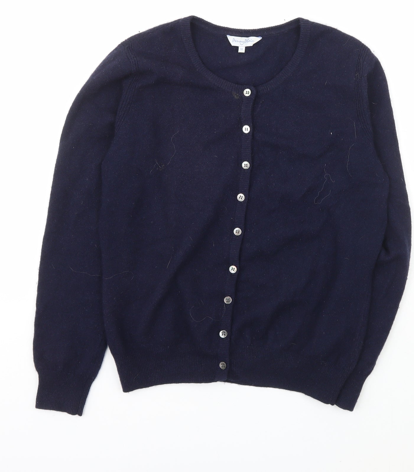 Penny Plain Womens Blue Scoop Neck  Cashmere Cardigan Jumper Size M