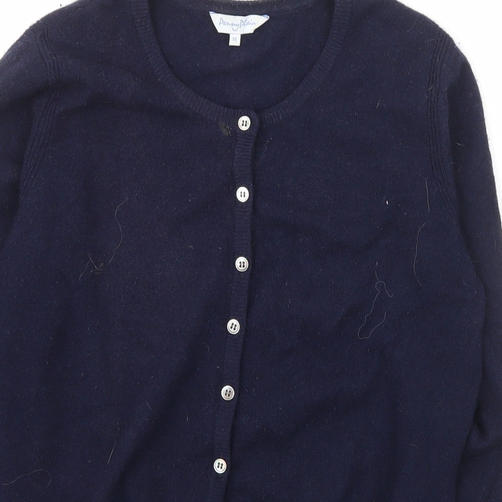 Penny Plain Womens Blue Scoop Neck  Cashmere Cardigan Jumper Size M