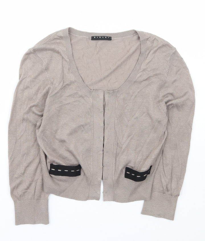 Sisley Womens Brown Scoop Neck Acrylic Cardigan Jumper Size S