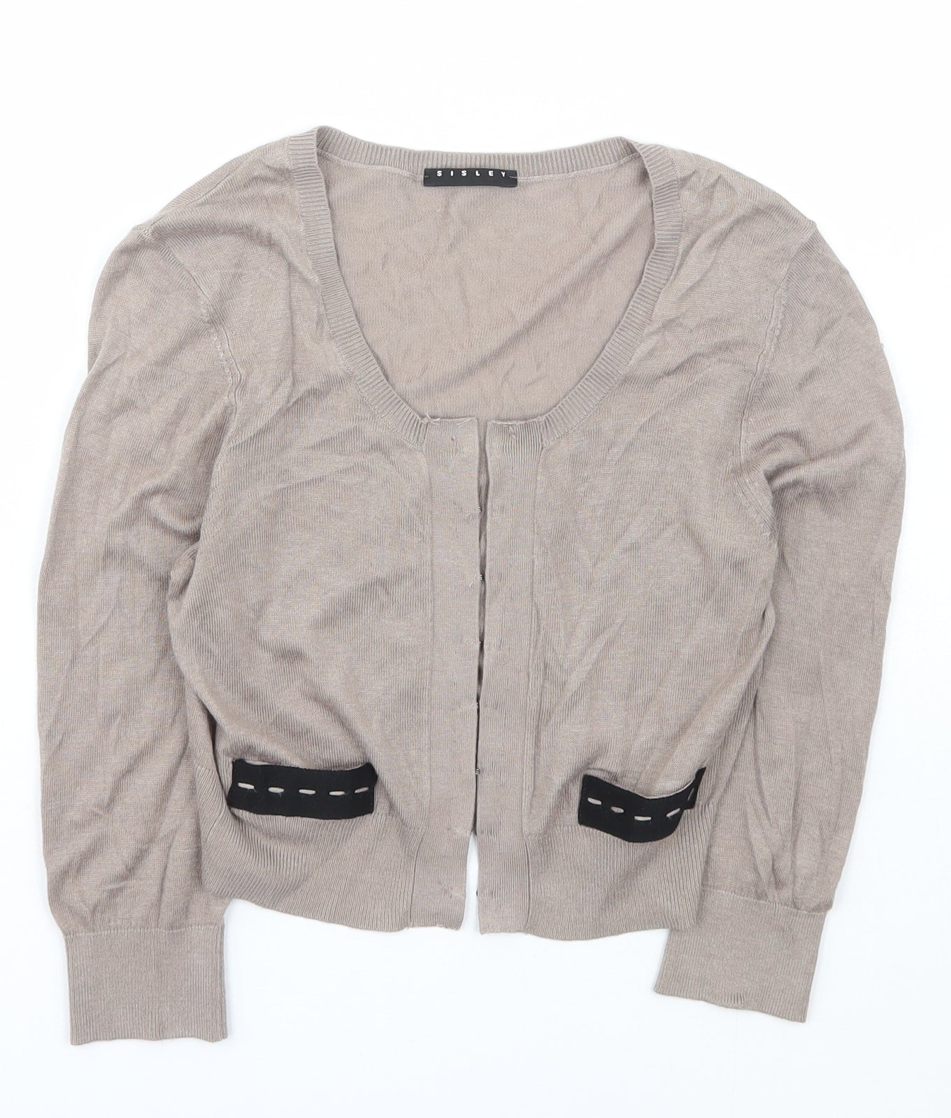 Sisley Womens Brown Scoop Neck  Acrylic Cardigan Jumper Size S