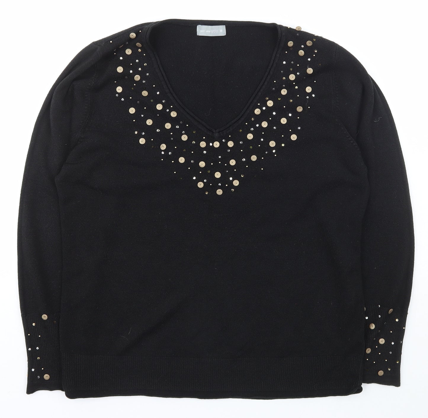 Per Una Womens Black V-Neck  Acrylic Pullover Jumper Size 18