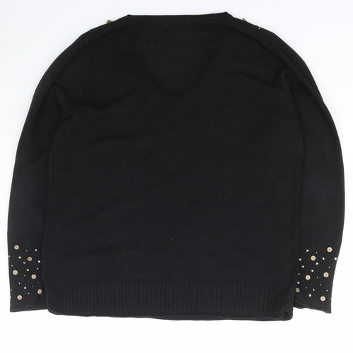Per Una Womens Black V-Neck  Acrylic Pullover Jumper Size 18