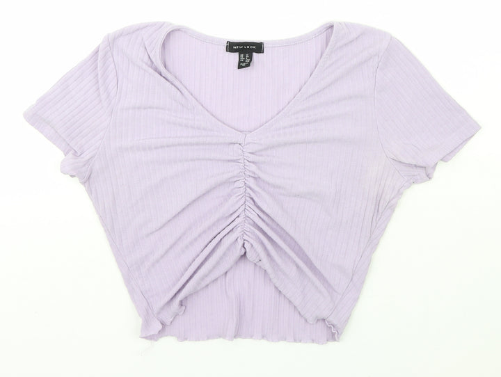 New Look Womens Purple V-Neck  Polyester Pullover Jumper Size 12