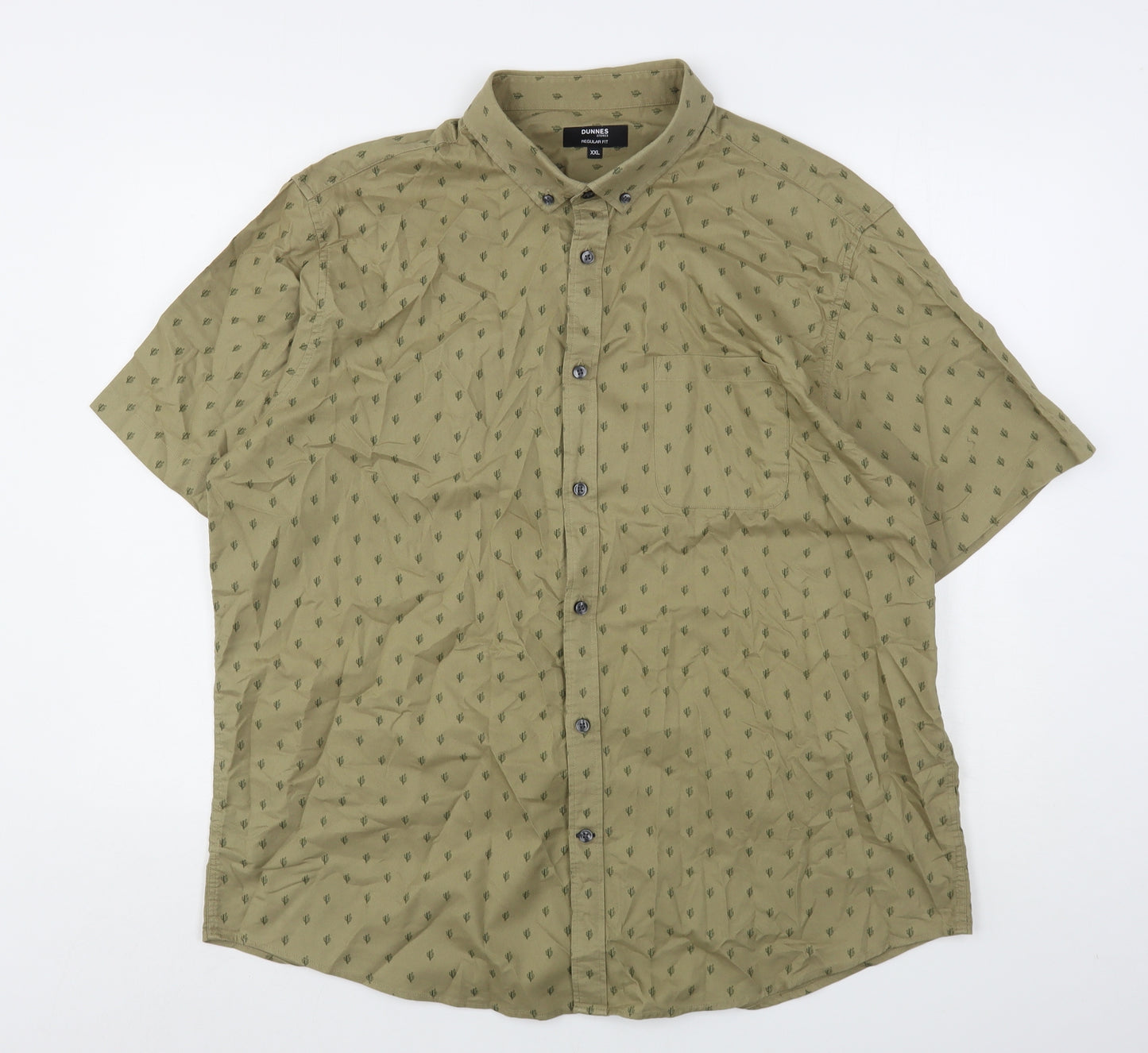Dunnes  Mens Green Floral Cotton  Button-Up Size 2XL Collared