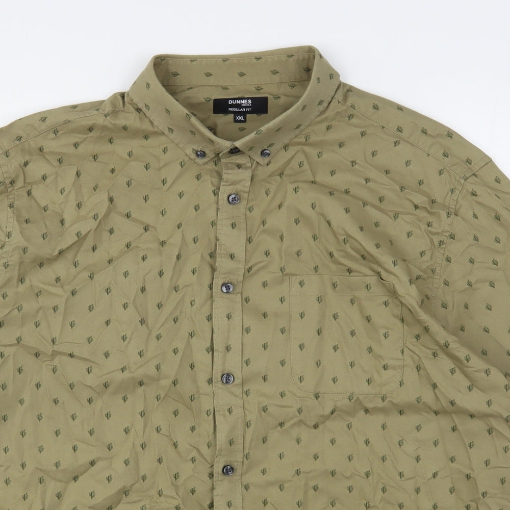 Dunnes  Mens Green Floral Cotton  Button-Up Size 2XL Collared