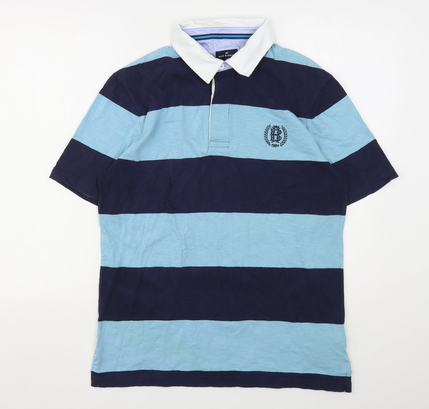 Marks and Spencer Mens Blue Striped Cotton  Polo Size S Collared
