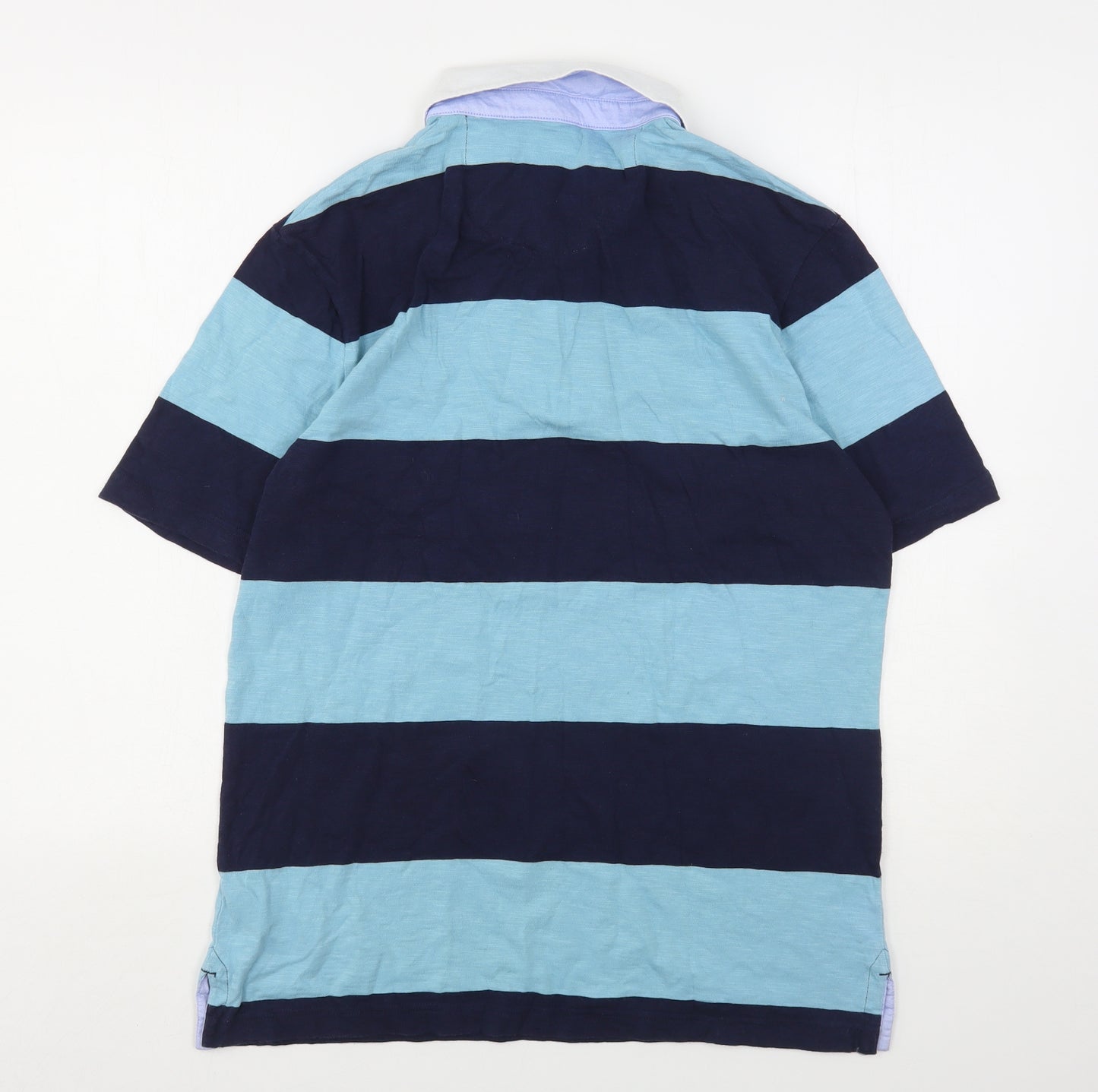 Marks and Spencer Mens Blue Striped Cotton  Polo Size S Collared