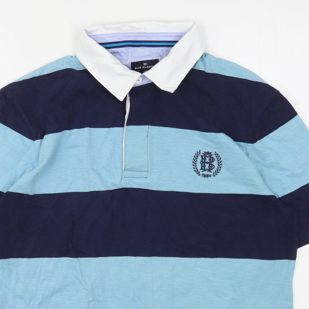 Marks and Spencer Mens Blue Striped Cotton  Polo Size S Collared