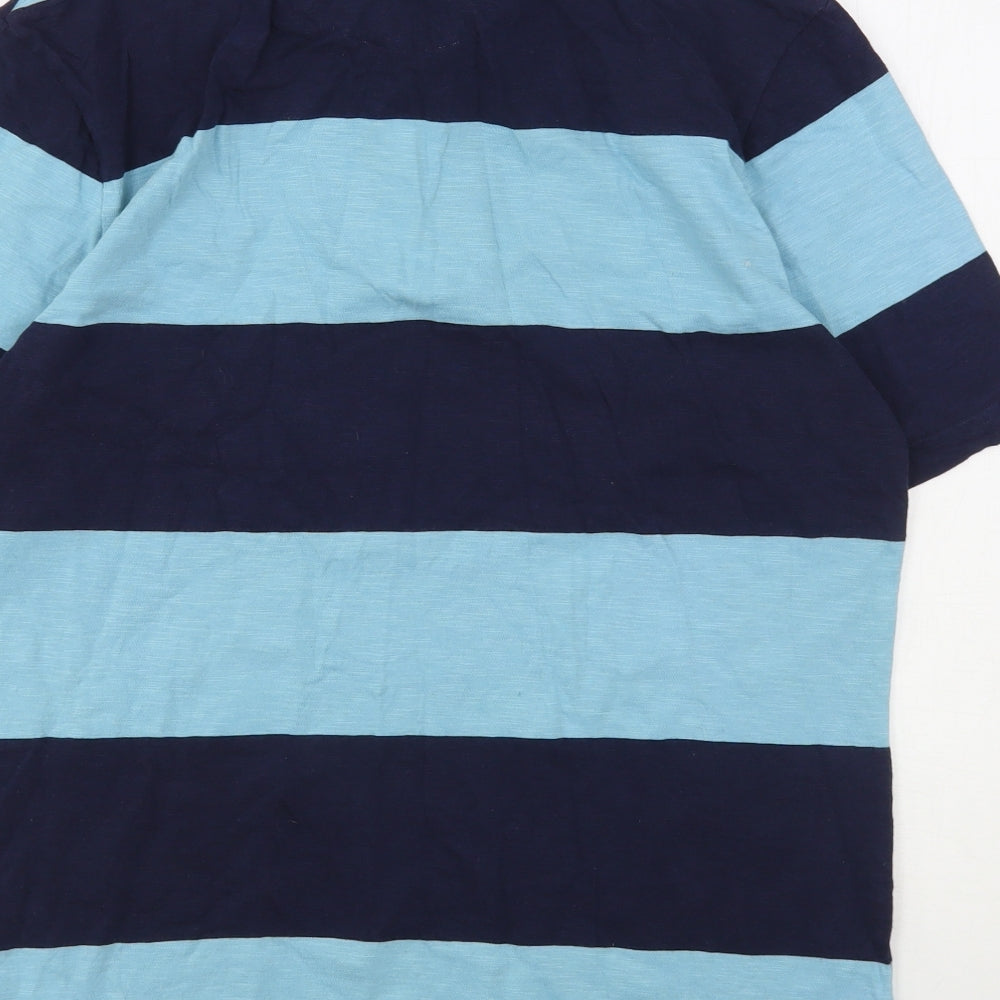 Marks and Spencer Mens Blue Striped Cotton  Polo Size S Collared