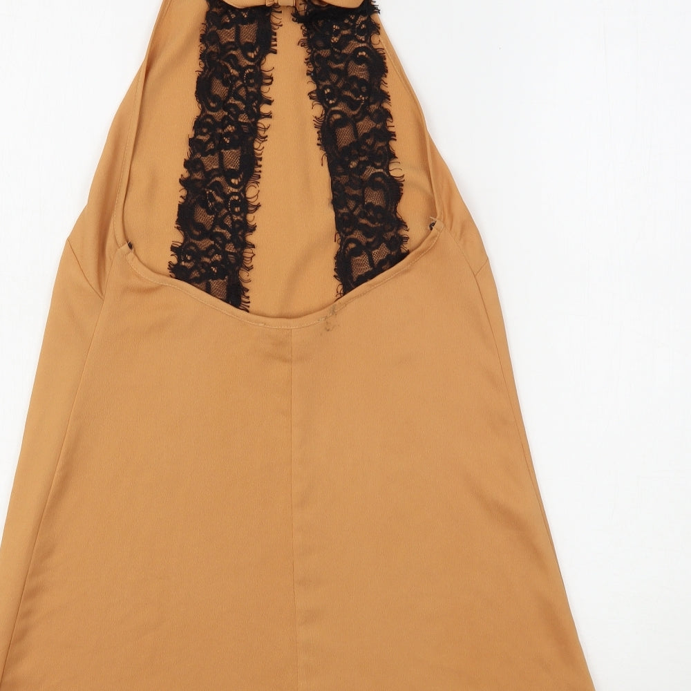 Missguided Womens Beige  Polyester Basic Blouse Size 8 Round Neck