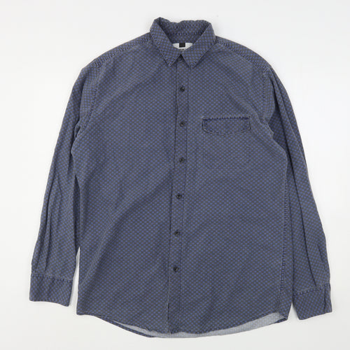 Topman Mens Blue Check Cotton  Button-Up Size M Collared