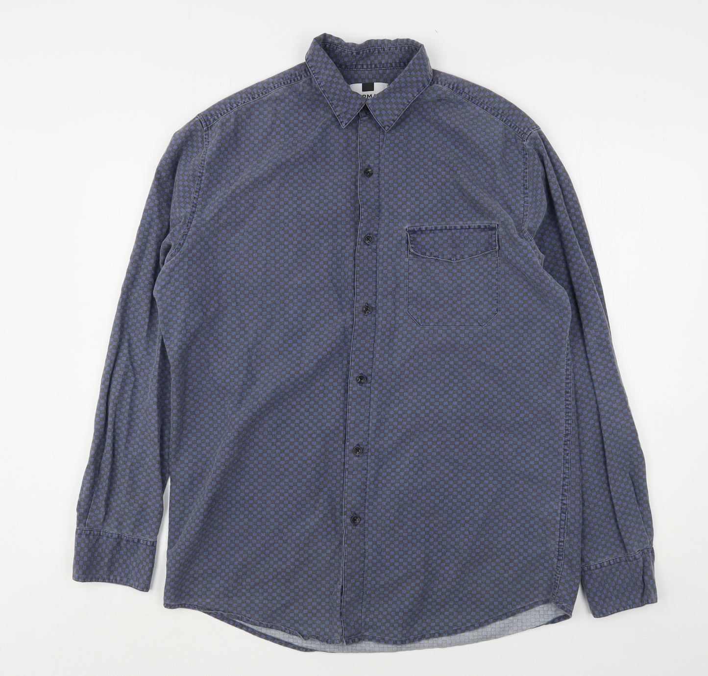 Topman Mens Blue Check Cotton  Button-Up Size M Collared