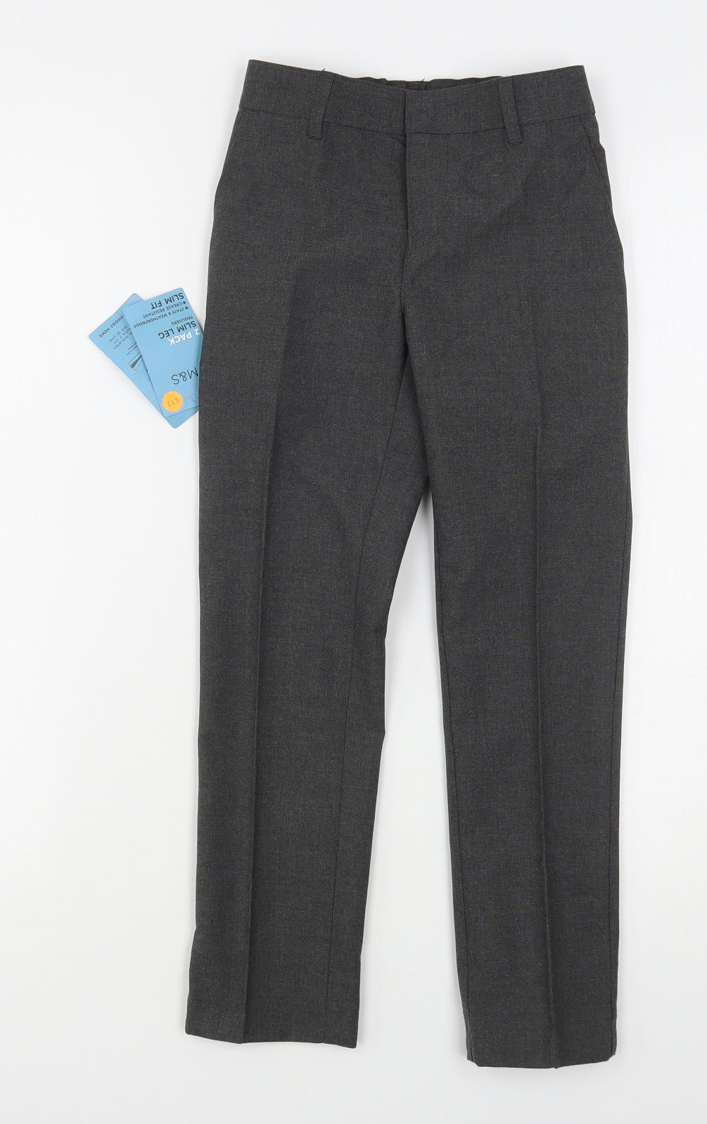 Marks and Spencer Boys Grey  Polyester Dress Pants Trousers Size 7-8 Years  Slim Hook & Eye
