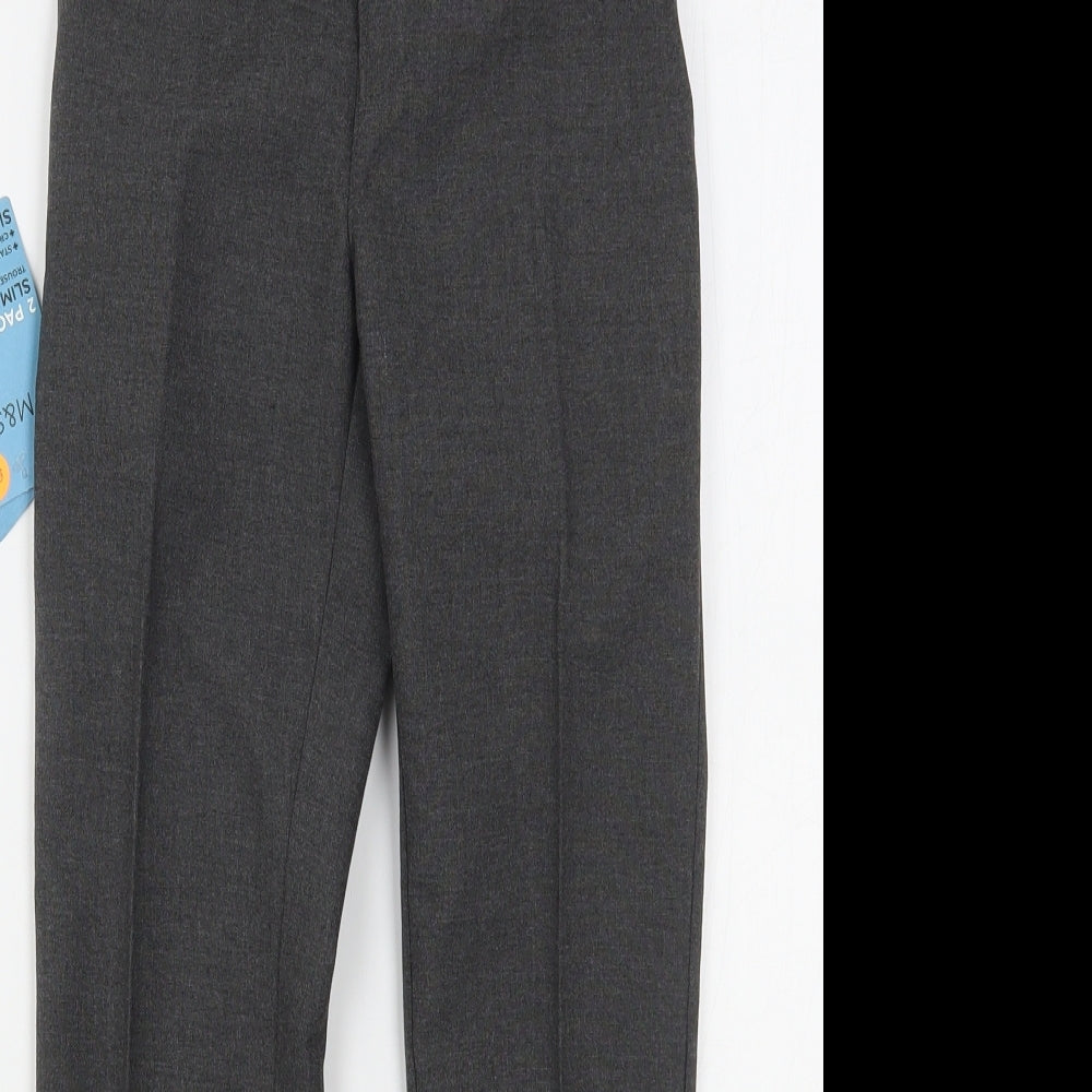 Marks and Spencer Boys Grey  Polyester Dress Pants Trousers Size 7-8 Years  Slim Hook & Eye