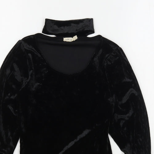 Chloe & Kate Womens Black  Polyester Basic Blouse Size S Round Neck