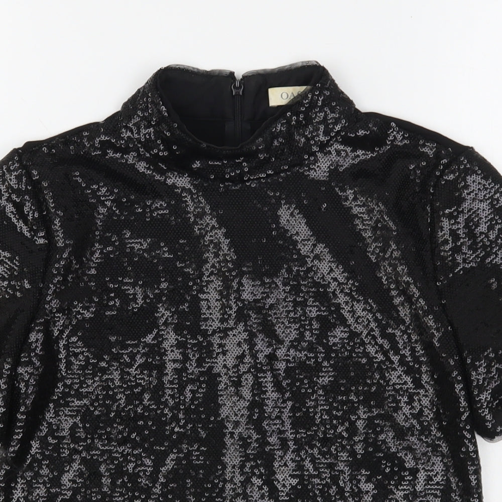 Oasis Womens Black  Polyester Basic Blouse Size XS High Neck