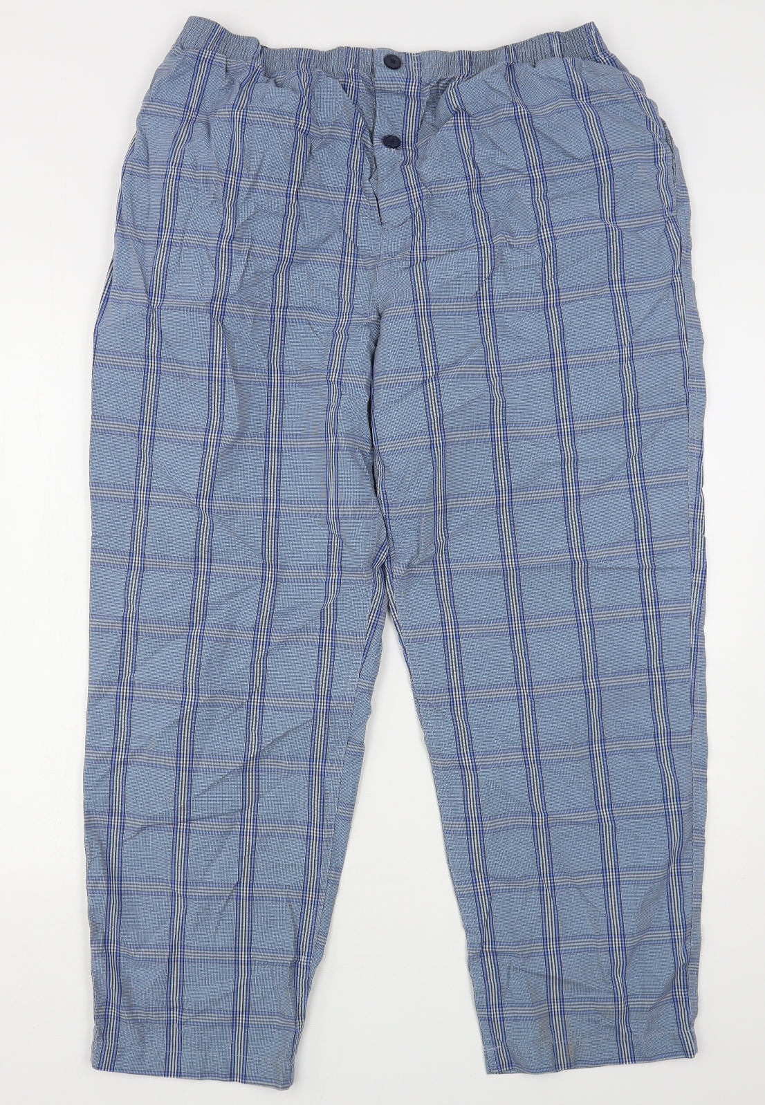Marks and Spencer Mens Blue Check Cotton  Pyjama Pants Size XL