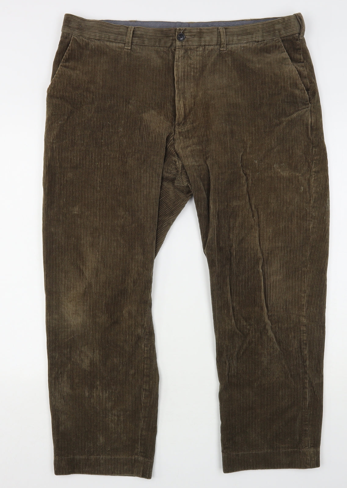 Marks and Spencer Mens Brown  Cotton Trousers  Size 42 L28 in Regular Button