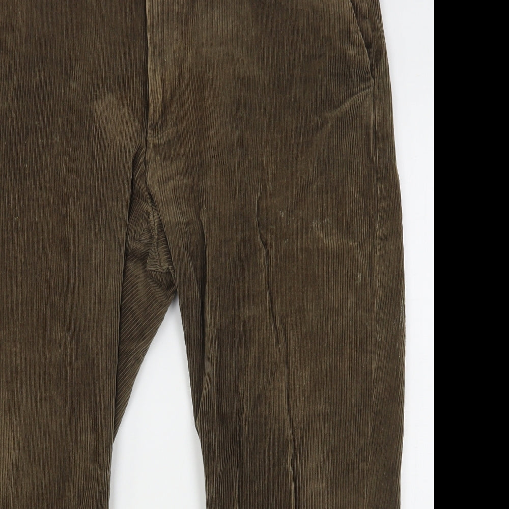 Marks and Spencer Mens Brown  Cotton Trousers  Size 42 L28 in Regular Button
