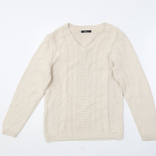 BM collection Womens Beige V-Neck  Cotton Pullover Jumper Size S