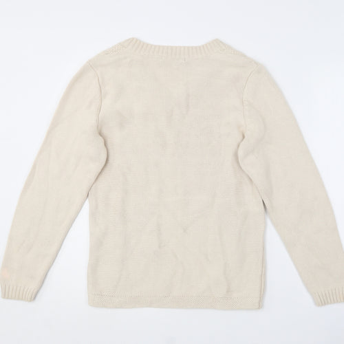 BM collection Womens Beige V-Neck  Cotton Pullover Jumper Size S