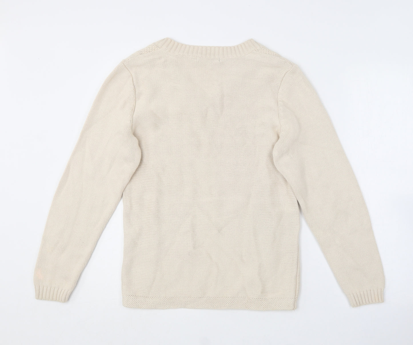 BM collection Womens Beige V-Neck  Cotton Pullover Jumper Size S
