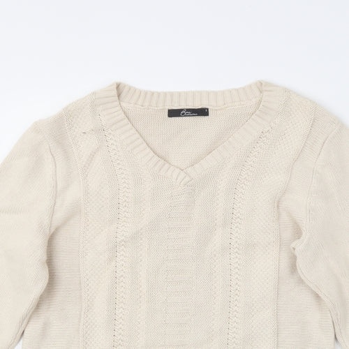 BM collection Womens Beige V-Neck  Cotton Pullover Jumper Size S