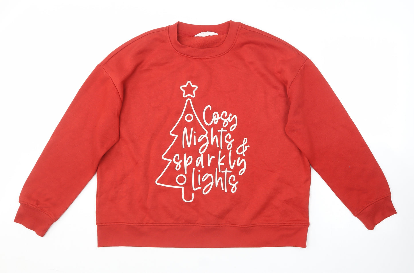 Primark Womens Red Round Neck  Polyester Pullover Jumper Size 14   - Christmas Jumper. Size 12/14.