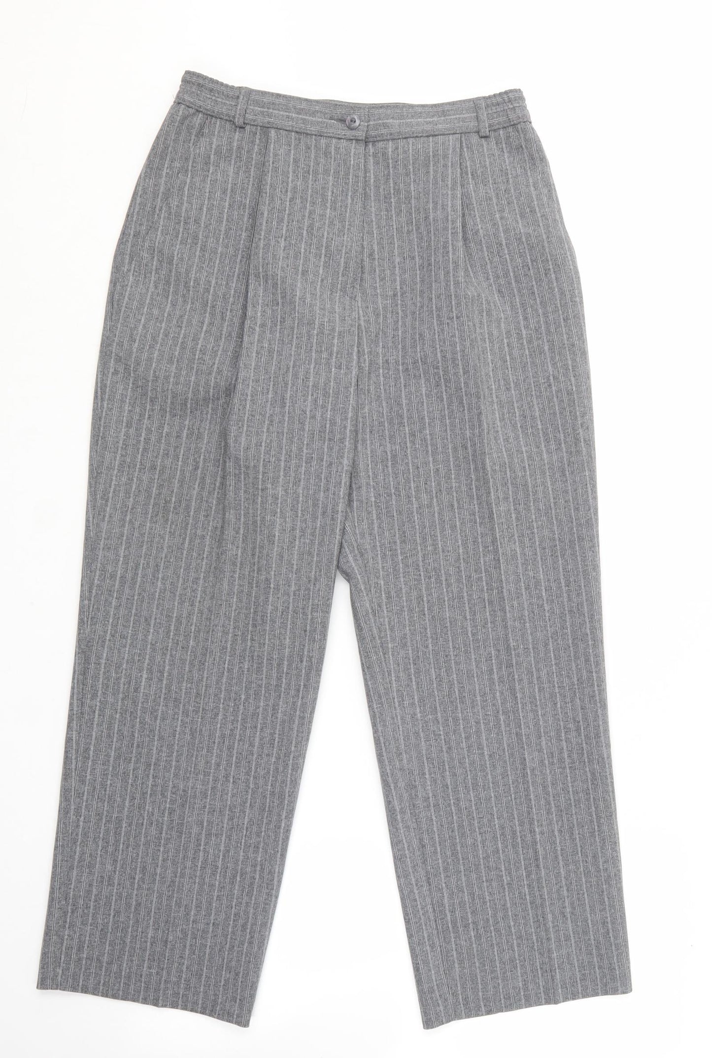 Marks and Spencer Womens Grey Striped Polyester Dress Pants Trousers Size 12 L25 in Regular