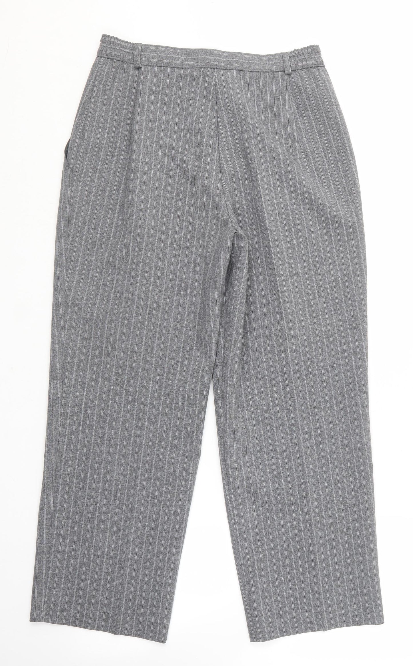 Marks and Spencer Womens Grey Striped Polyester Dress Pants Trousers Size 12 L25 in Regular