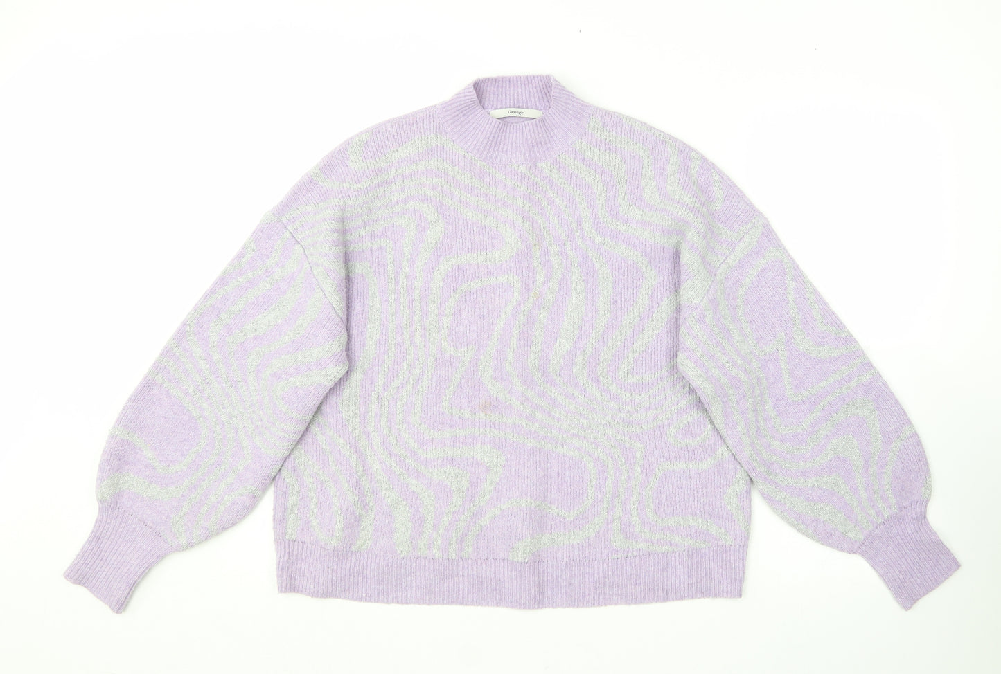 George Womens Purple Crew Neck Animal Print Polyester Pullover Jumper Size M   - 12/14
