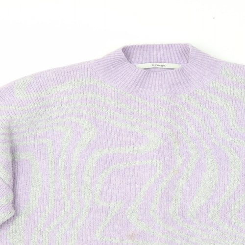 George Womens Purple Crew Neck Animal Print Polyester Pullover Jumper Size M   - 12/14