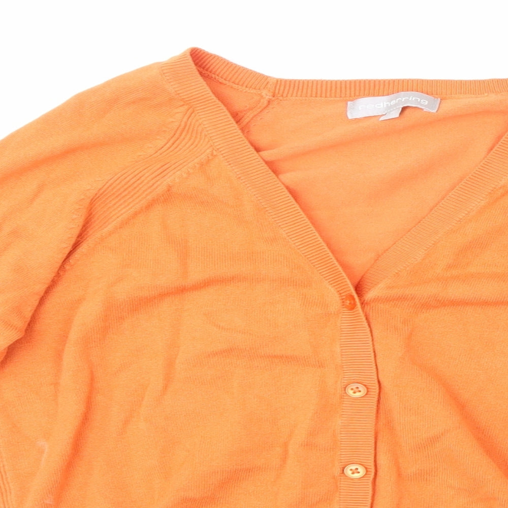 Red Herring Womens Orange V-Neck  Viscose Cardigan Jumper Size 16